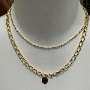 Gold Tone Double Chain Necklace